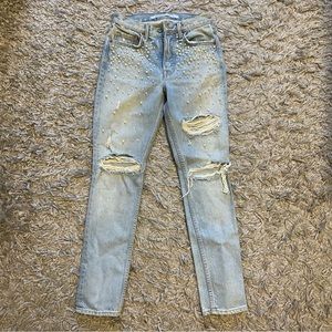 GRLFRND XO BARNEYS NEW YORK distressed embellished jeans size 25